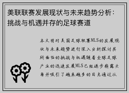 美联联赛发展现状与未来趋势分析：挑战与机遇并存的足球赛道